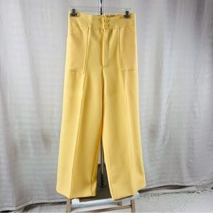 Vintage High Waisted Yellow 70s Pants Flare Leg Size Medium Pockets Short